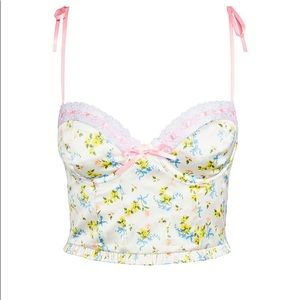 FOR LOVE LEMONS BUSTIER FLORAL CROP TOP CHARLOTTE BOW EYELET CINCHER SPRING